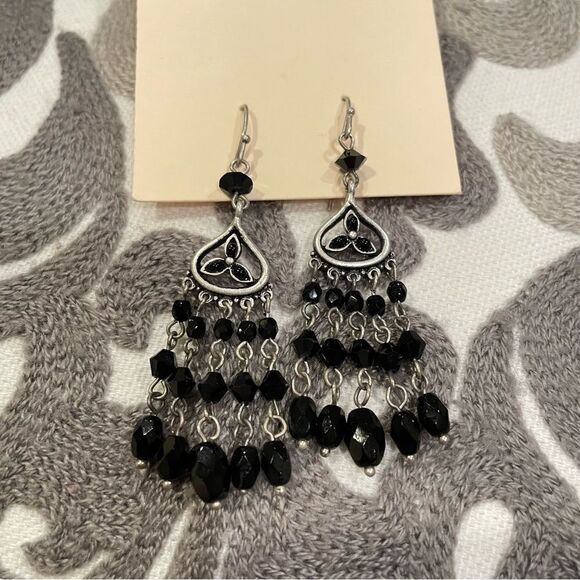 Black beaded‎ chandelier drop dangling hook earrings unbranded boho vibe - Picture 2 of 5